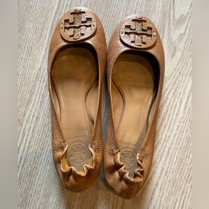 Tory Burch Tan Leather Logo Ballet Flats